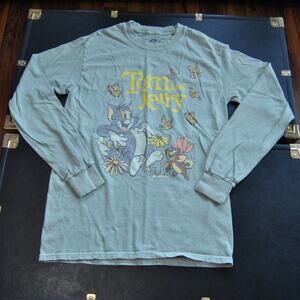 Tom & Jerry Flowers w/ Butterflies Small Green Long Sleeve Shirt